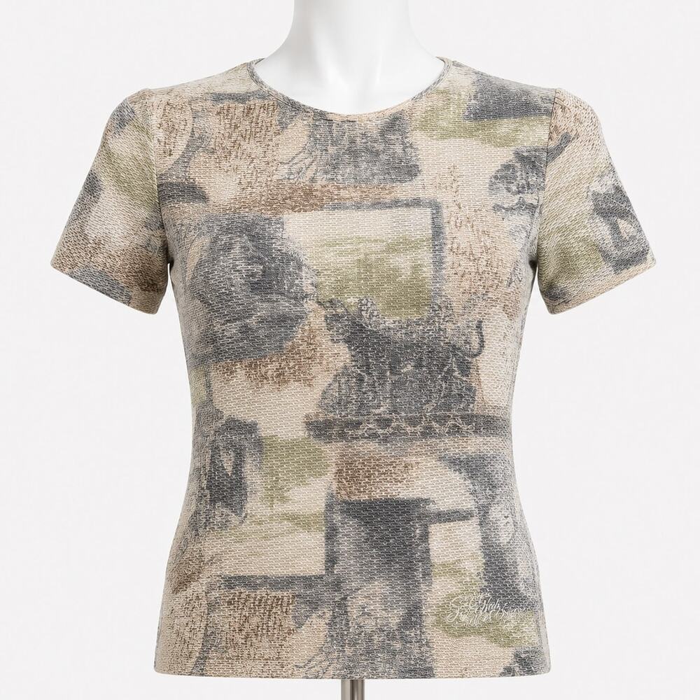 St. John Sport by Marie Gray Stretch Knit Abstract Print Top Women's Small